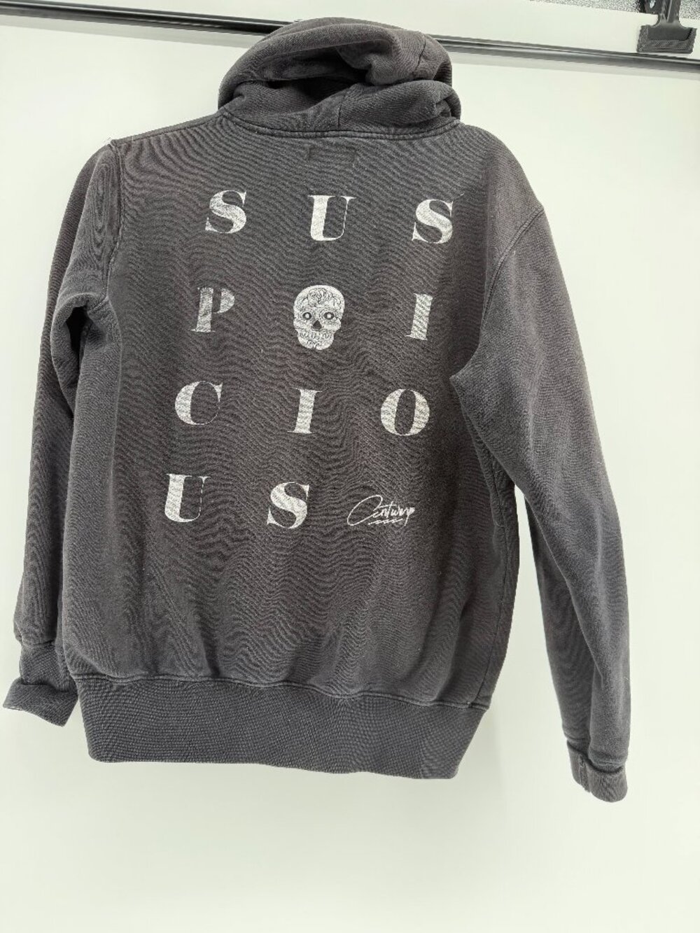 Suspicious Antwerp Playground Hoodie Charcoal Black Skull Graphic SIZE S
